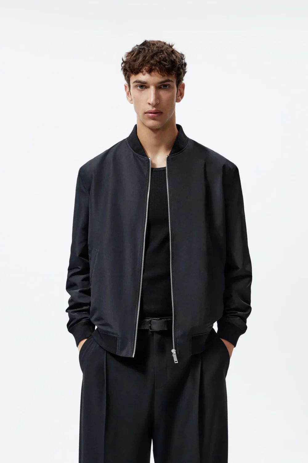 Cotton Men's Black Basic Bomber Jacket