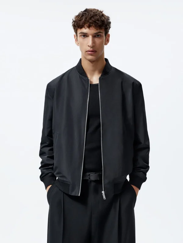 Cotton Men's Black Basic Bomber Jacket