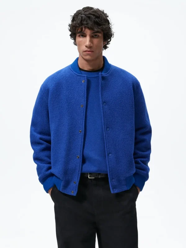 Men's Blue Wool Bomber Jacket