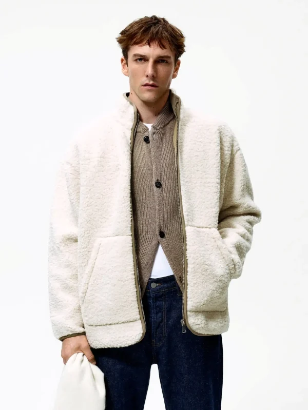 Men's Fashion Simple White Fleece Jacket