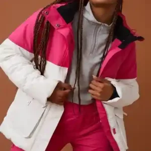 women Pink and white parachute jacket