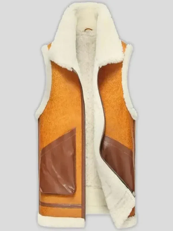 Brown White Fur Shearling Leather Vest