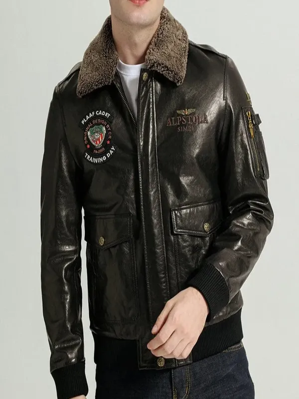 Embroidered Goatskin leather Moto Biker Jacket