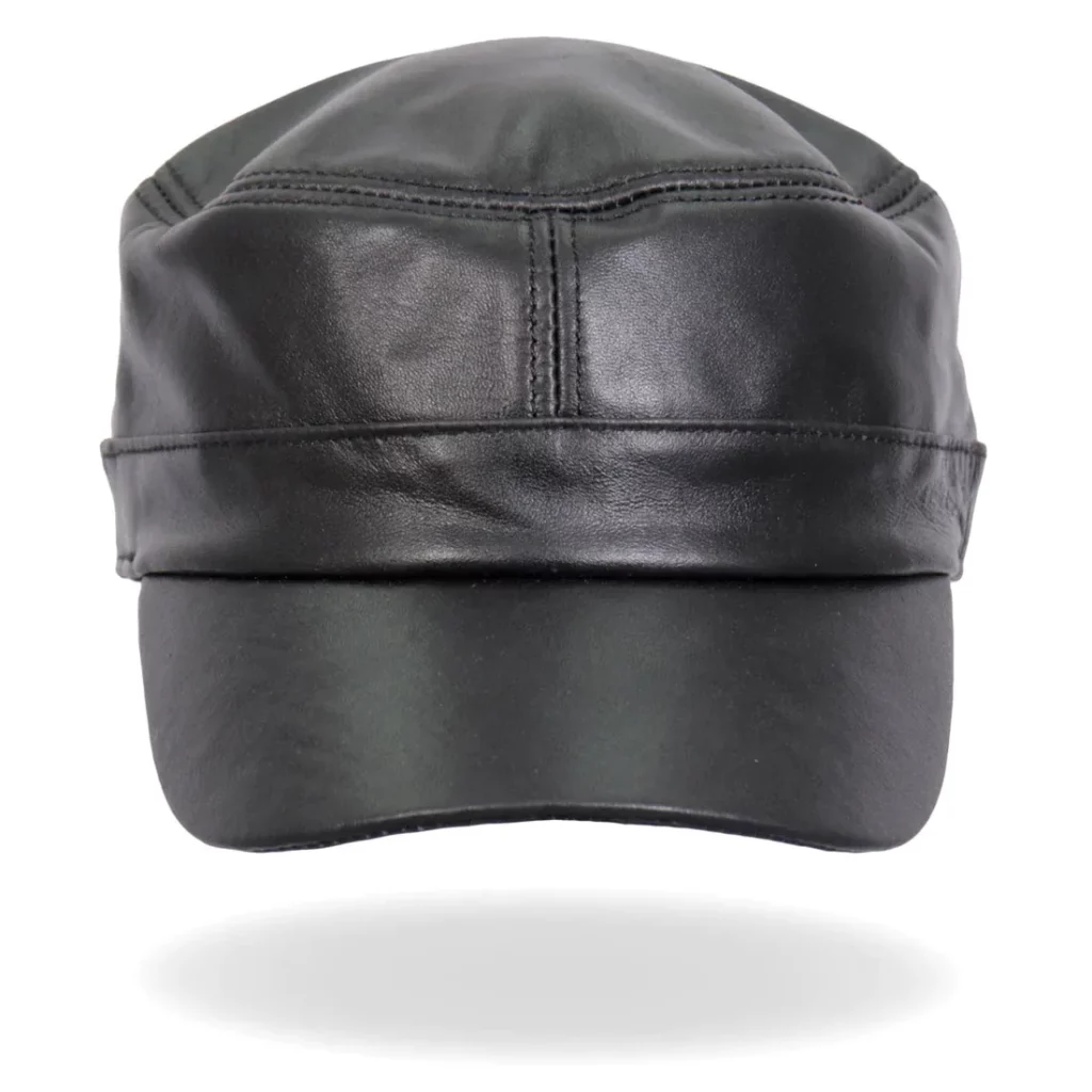 Hot Leathers Black Leather Cadet Cap