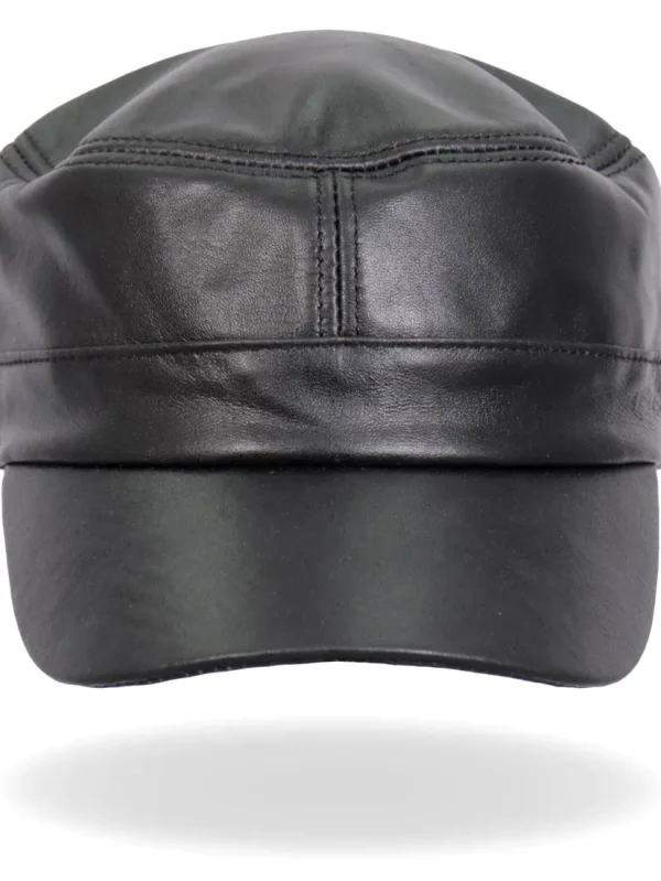 Hot Leathers Black Leather Cadet Cap