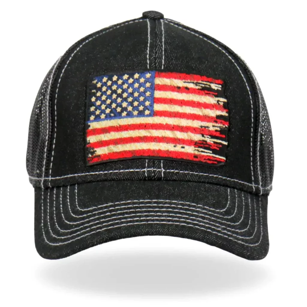 Hot Leathers Denim Tattered Flag Trucker Hat