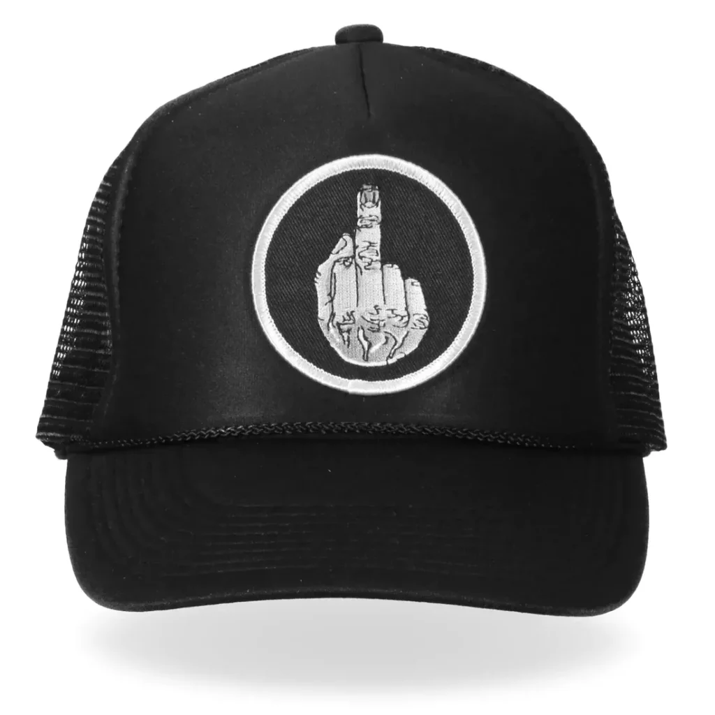 Hot Leathers Middle Finger Black Trucker Hat