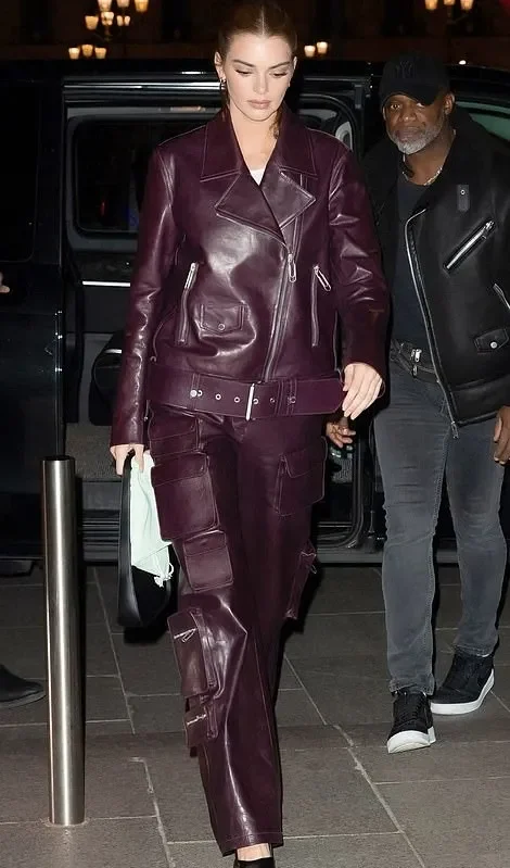 Kendall Jenner Purple Leather Jacket & Pant