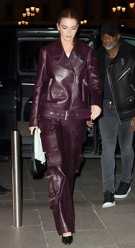 Kendall Jenner Purple Leather Jacket & Pant