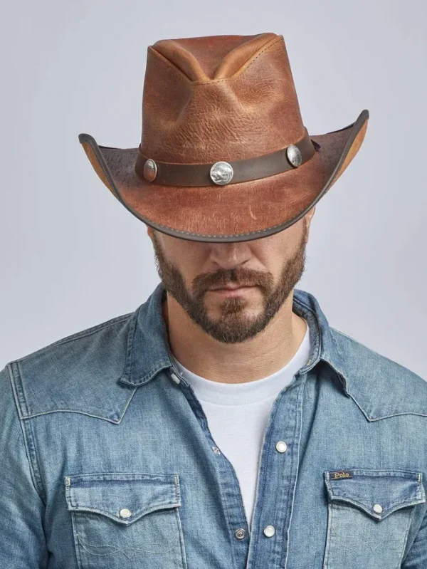 Mens Leather Cowboy Cobblestone Hat