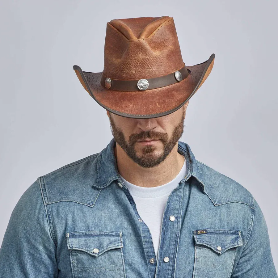 Mens Leather Cowboy Cobblestone Hat