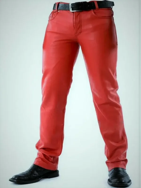 Mens Real Leather Pants Skin Fit