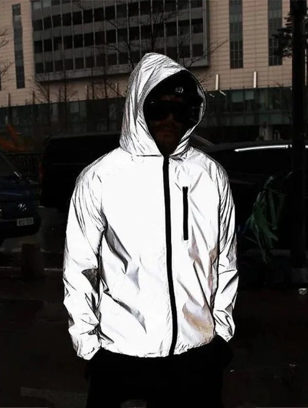 Reflective Coat Hooded Windbreaker Fashion Running Pocket Jacket