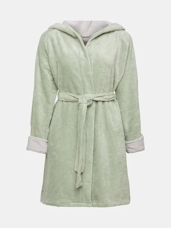 Terry cloth bathrobe with hood