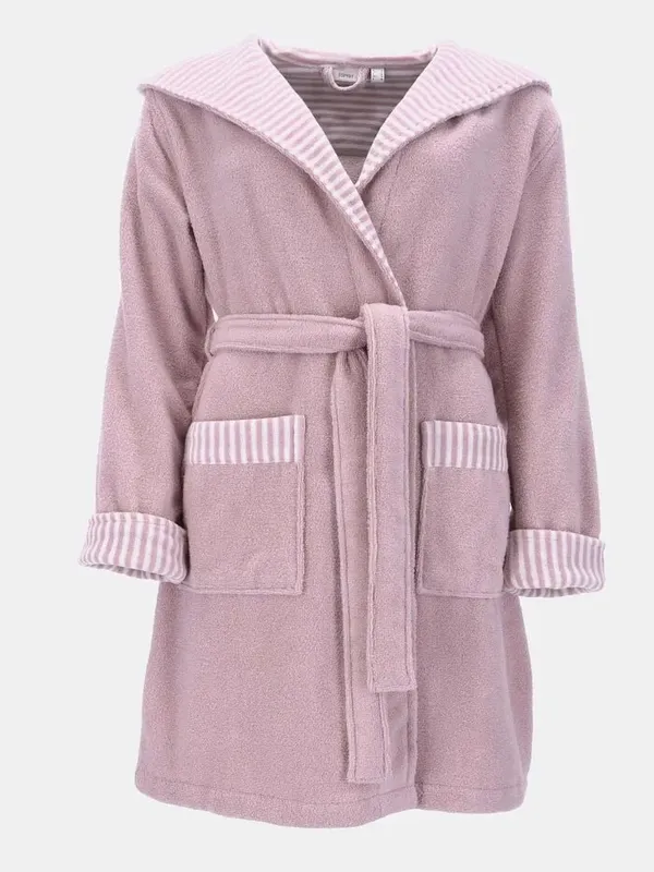 Terry cloth bathrobe with striped lining