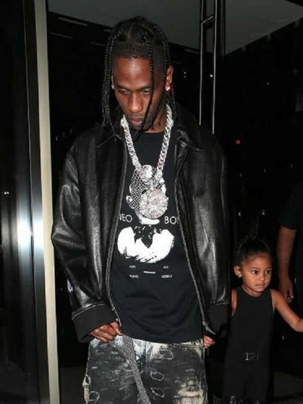 Travis Scott Black Bomber Leather Jacket