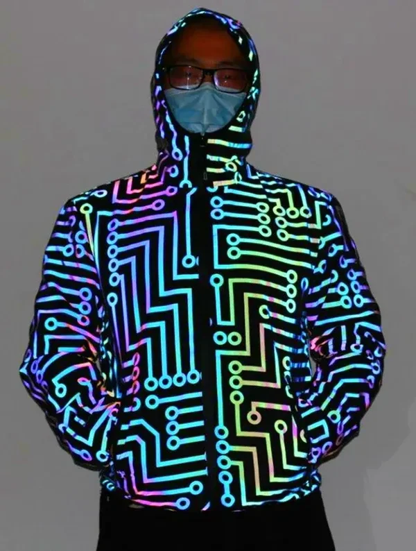 Holographic Zipper Reflective "Circuit Pattern" Jacket