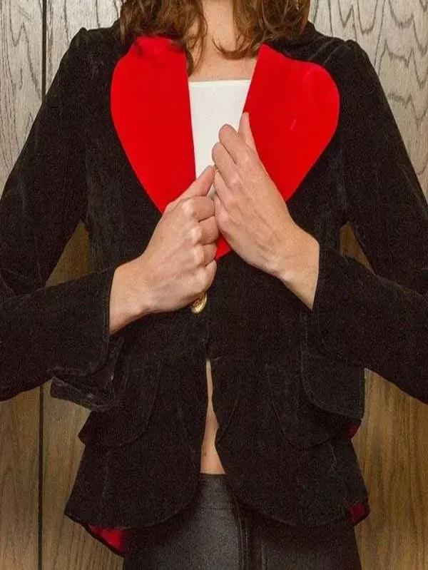 Valentine Red Heart Shape Black Blazer