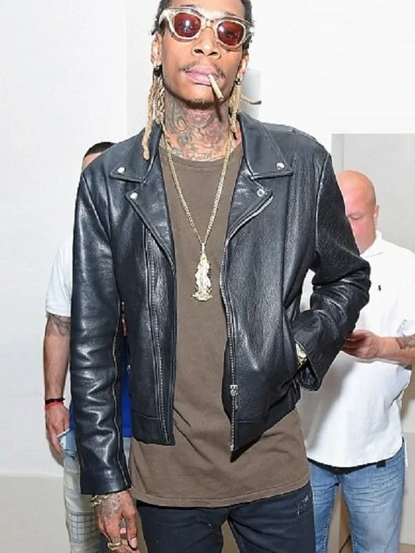 Rapper Wiz Khalifa Black Leather Jacket