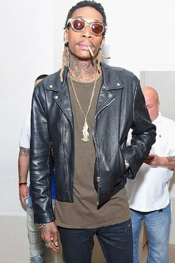 Rapper Wiz Khalifa Black Leather Jacket