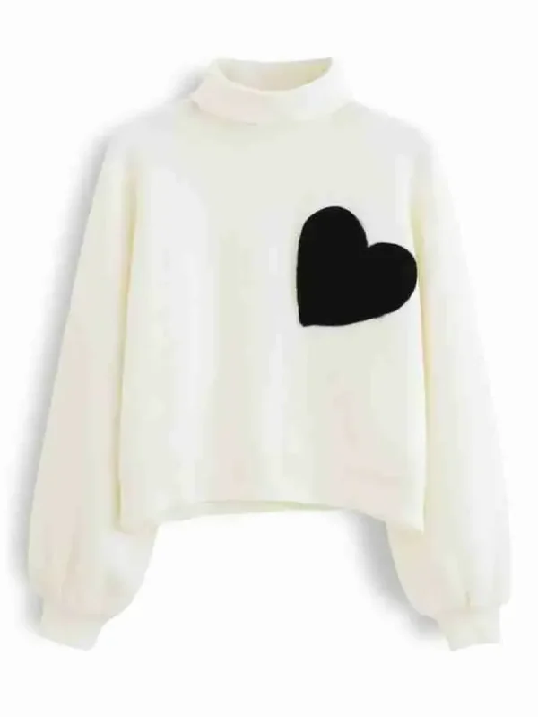 Women’s Embroidered Heart High Neck Sweater