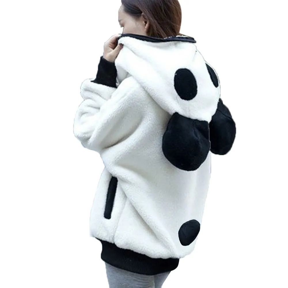 Zip up Panda White Fluffy Hoodie