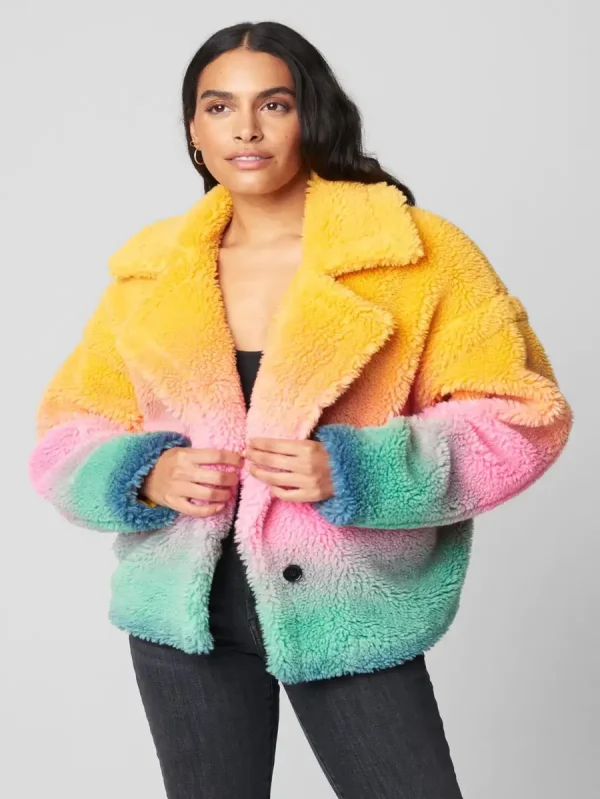 Multi Color Faux Fur Coat For Women's