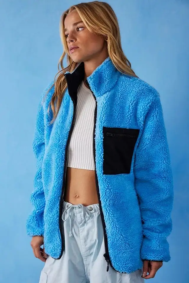 Women's Blue Teddy Fleece Jacket