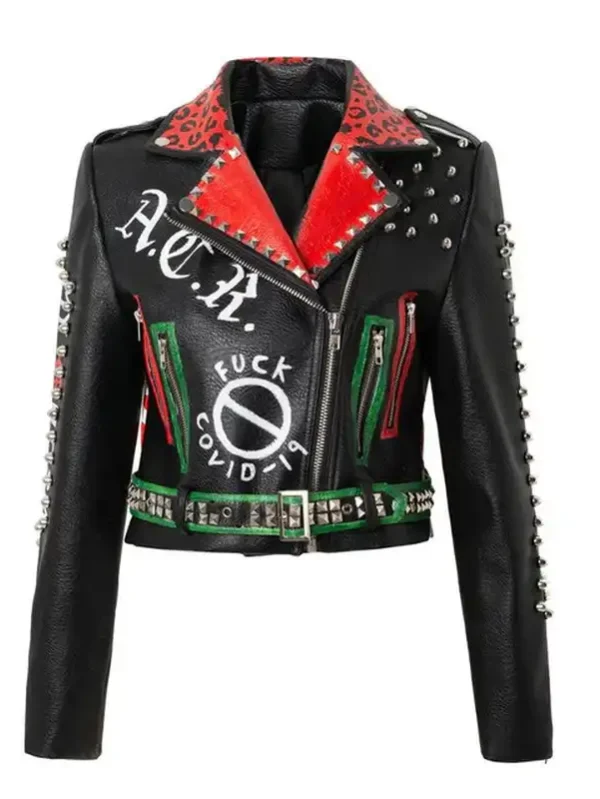 Women's Black Slim Short Studded Jacket