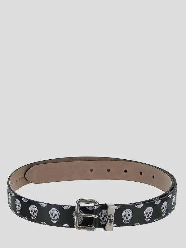 Skull Print Leather Belt