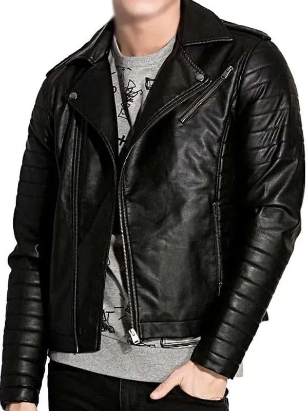 Charles Biker Black Real Leather Jacket