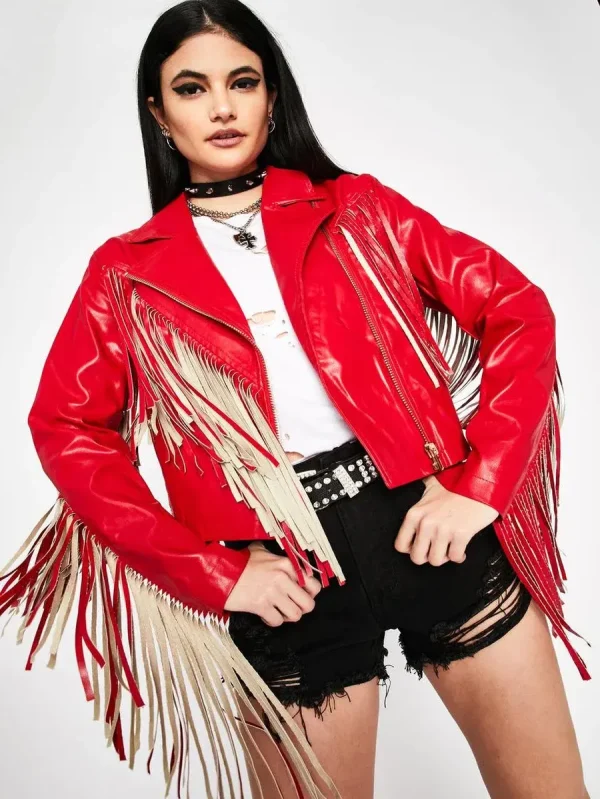 Cherry High Roads Fringe Moto Jacket