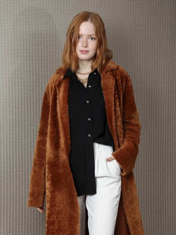 Actress Ellie Bamber Fluffy Fur Coat