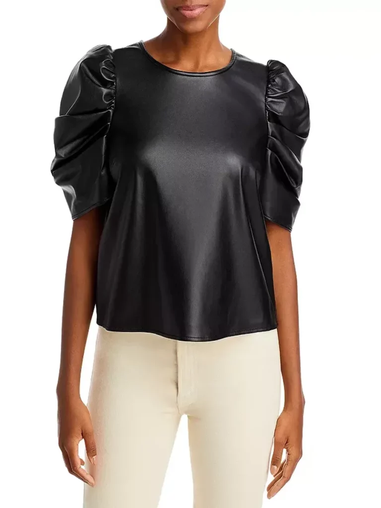 Kira Faux Leather Puff Sleeve Top