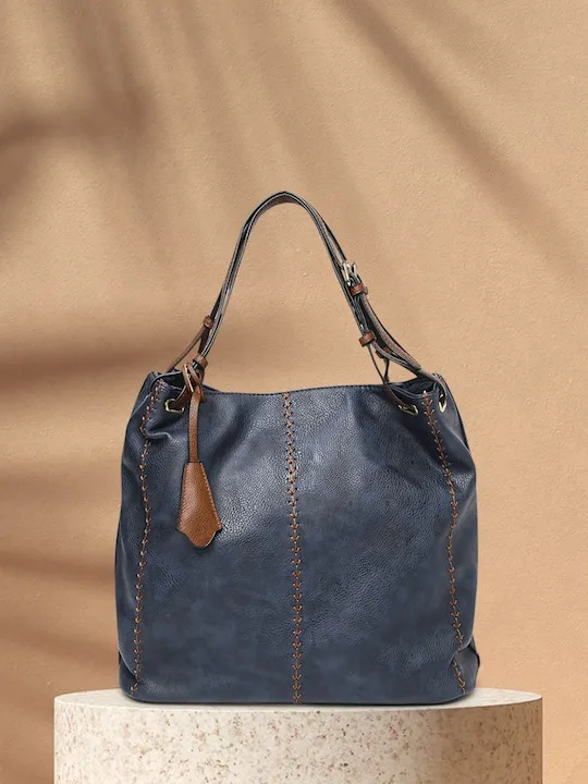 Navy Blue Embroidered Shoulder Bag