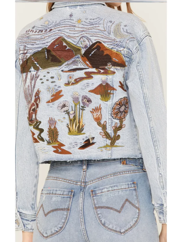 Women's Embroidered Cropped Denim Jacket