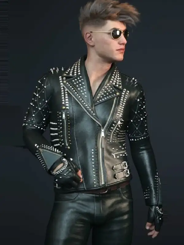 Men's Unique Black Leather Studded Jacket