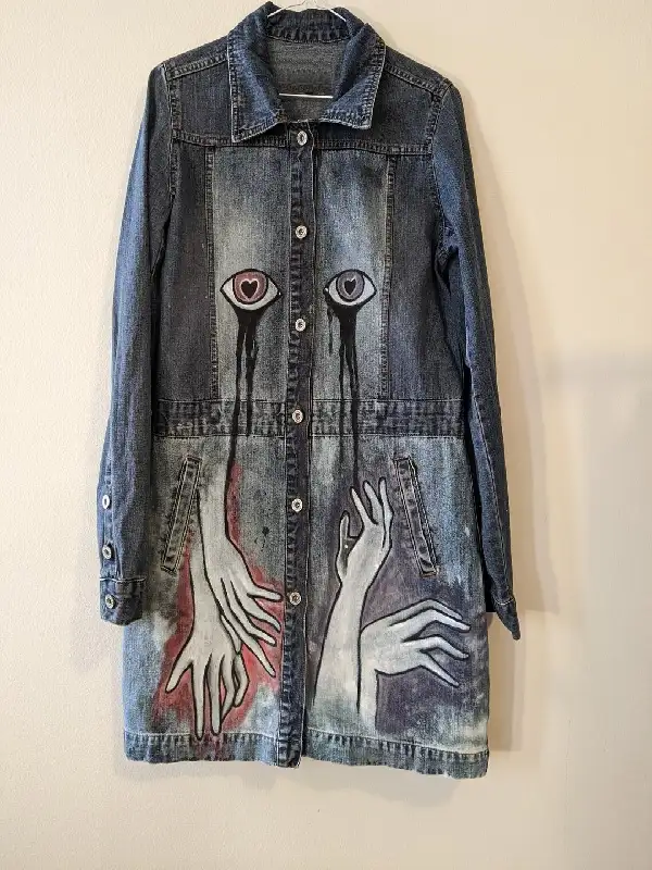 Women's Blue Long Denim Anime Design Jacket