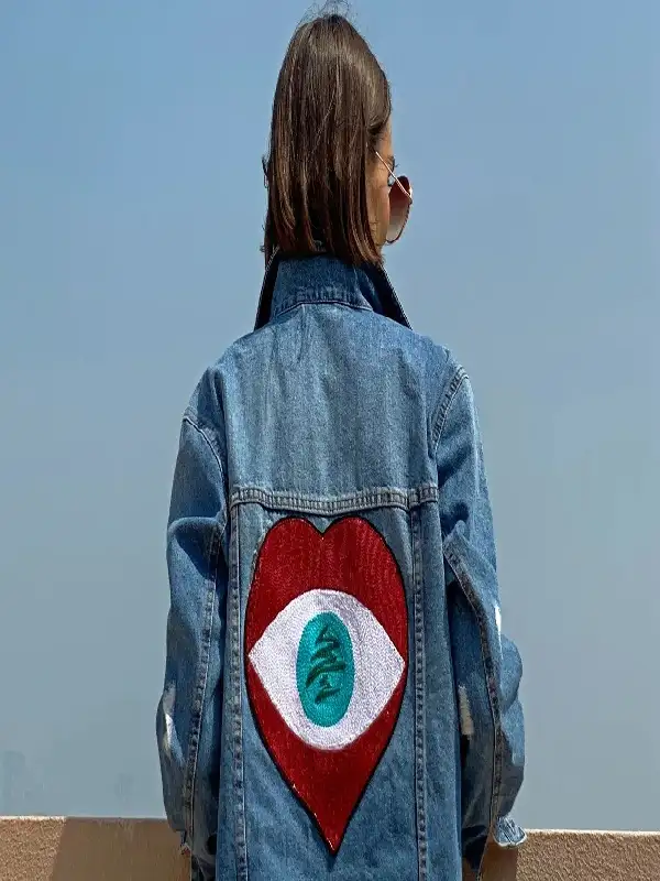 Women's Eye Heart Blue Denim Jacket