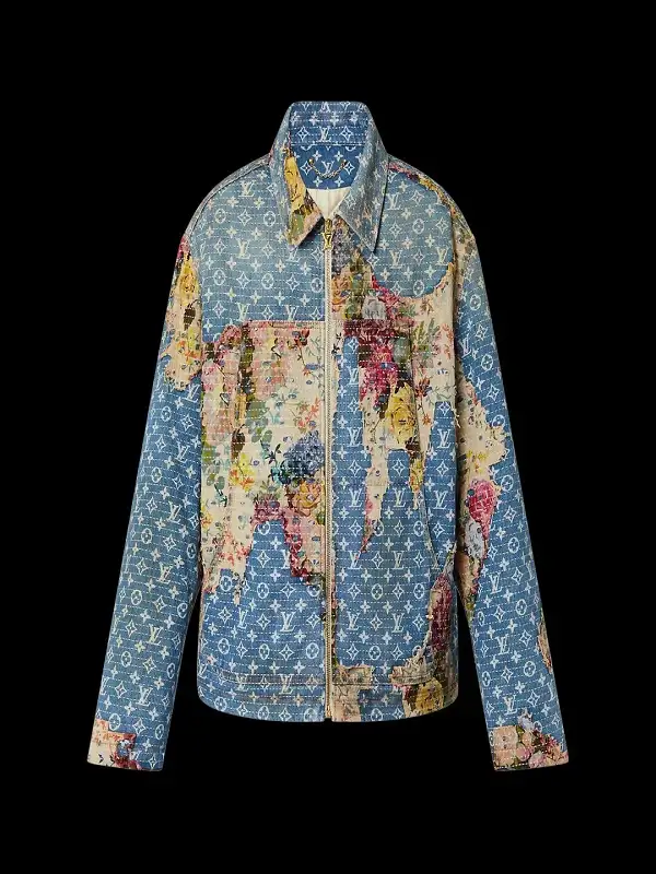 Men's LV Flower Blue Denim Jacket