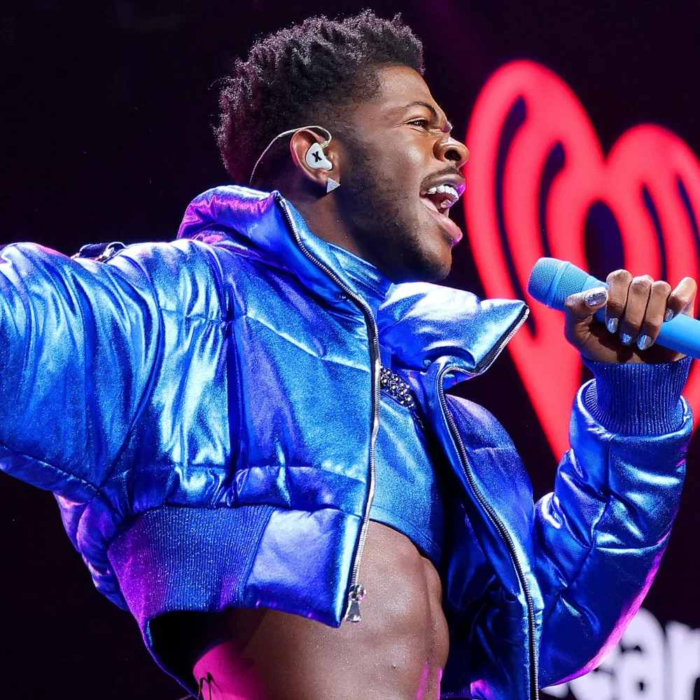 Singer Lil Nas X Blue Puffer Crop Jacket