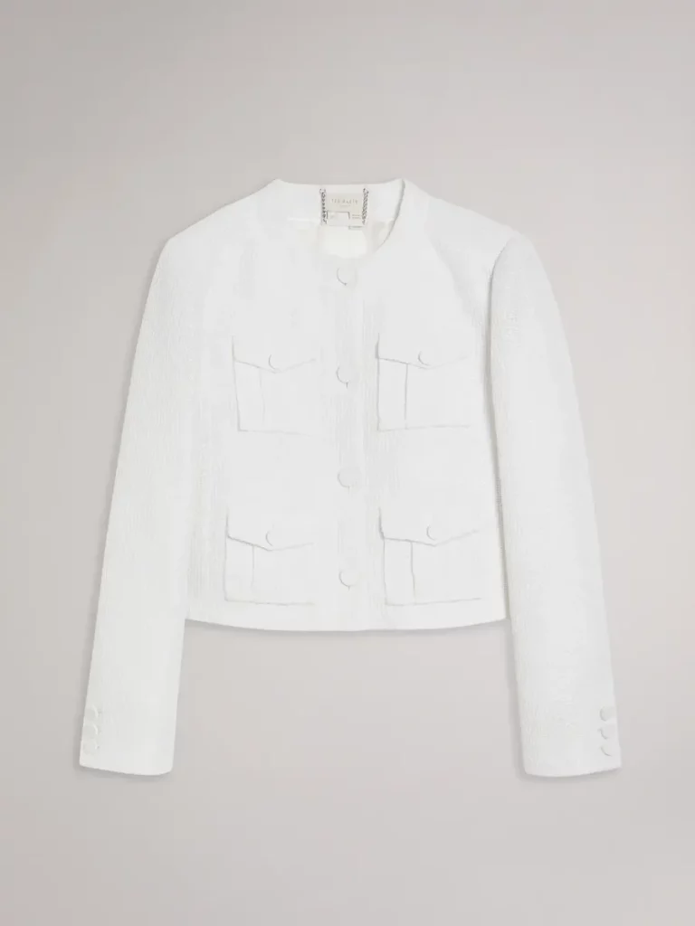 Women's Cropped Cargo Stylish White Jacket