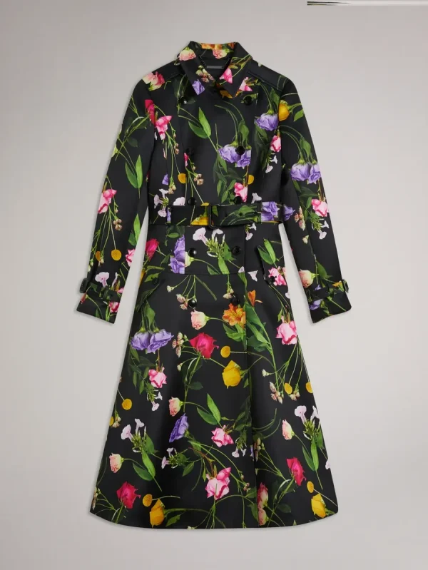 Women's Floral Double Breasted Trench Coat