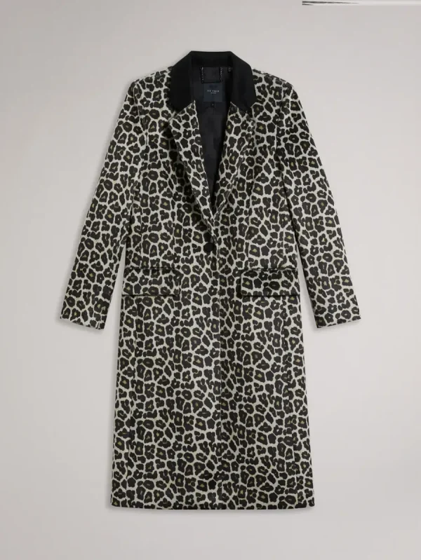 Women's Leopard Print Midi Length Coat