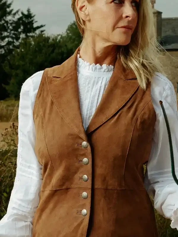 Comedy Series Clarkson's Farm Lisa Hogan Suede Leather Brown Vest