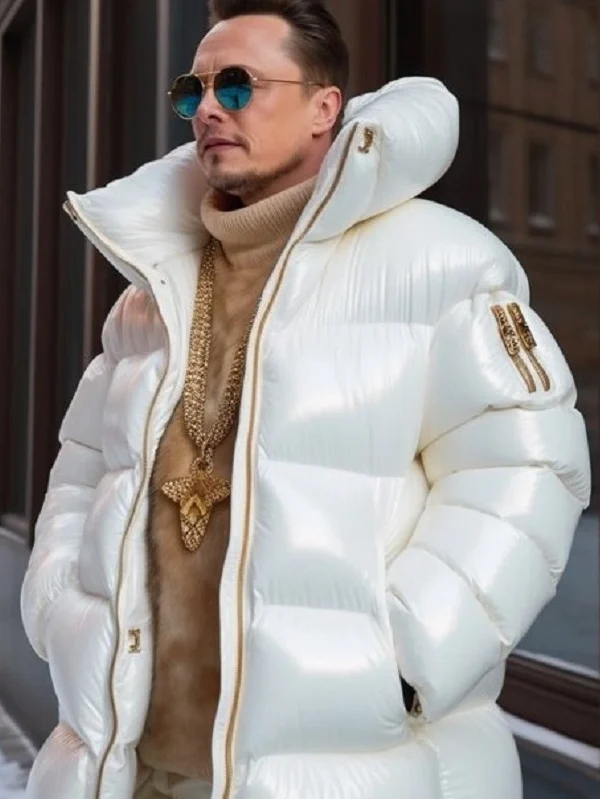 SpaceX CEO Elon Musk White Puffer Jacket