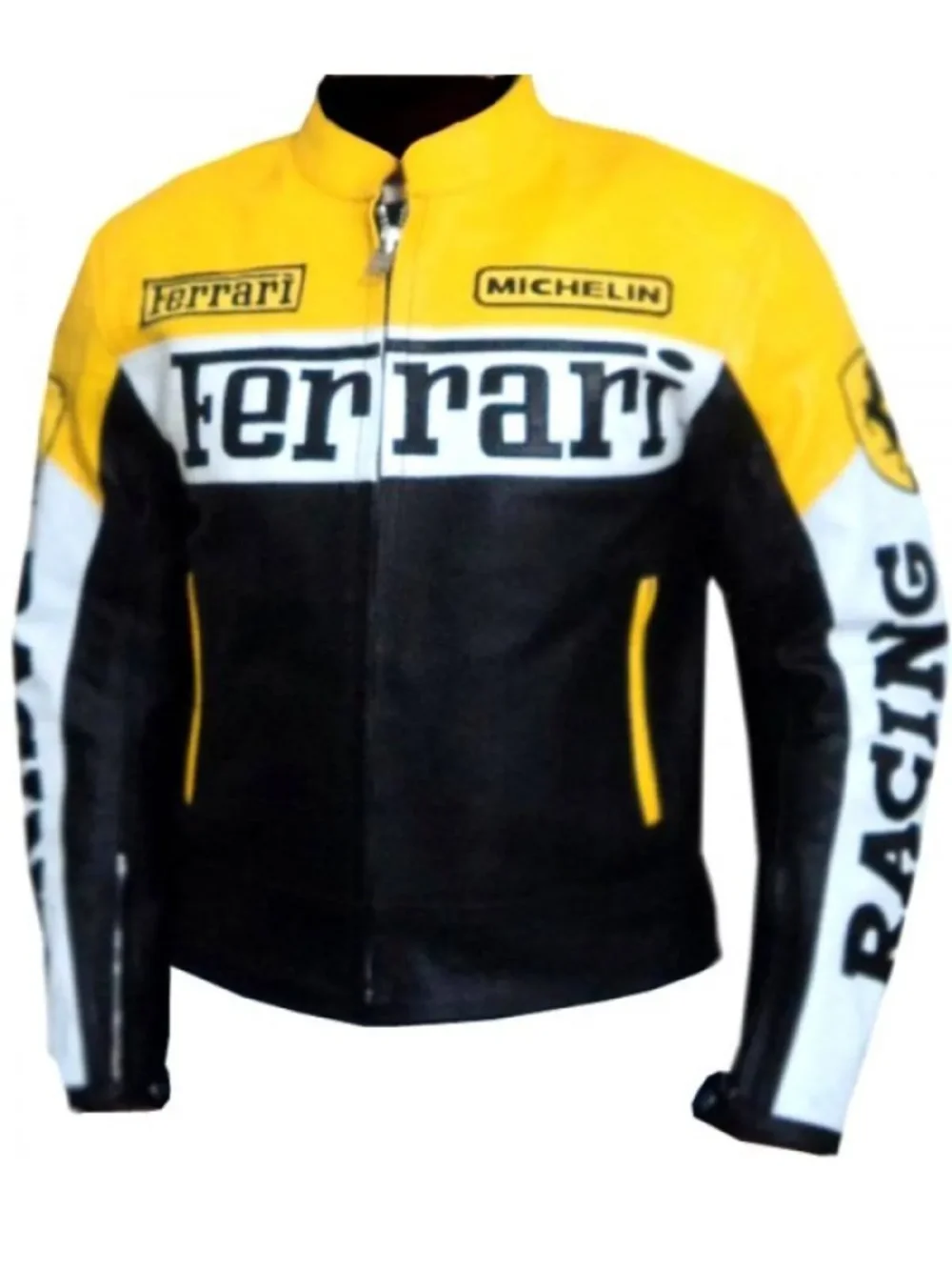 Mens Ferrari Leather Motorcycle Jacket Yellow