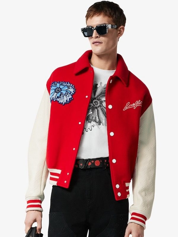 LV Psychedelic Flower Embroidered Blouson Varsity Jacket