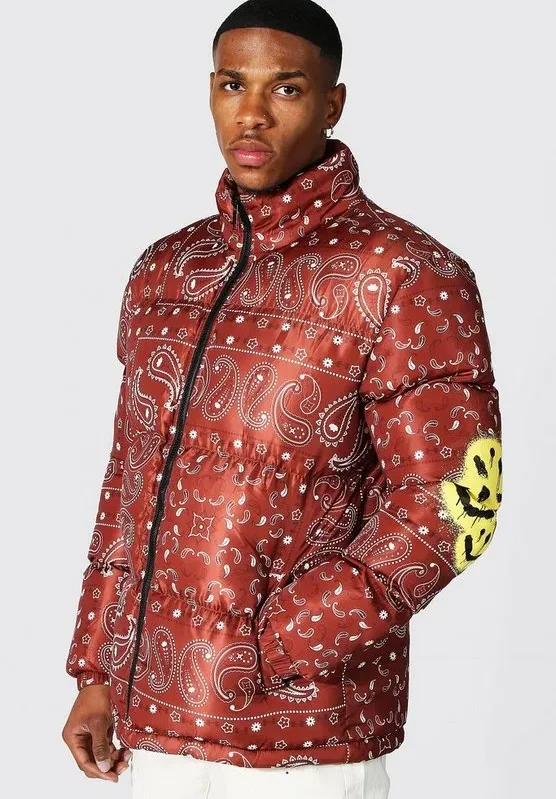 Bandana Puffer With Drip Face Sleeves Jacket