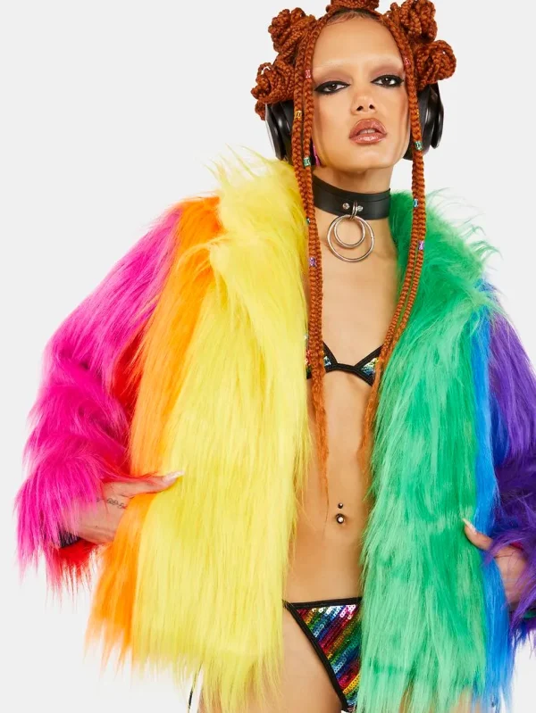 Unisex Rainbow Funk Faux Fur Jacket